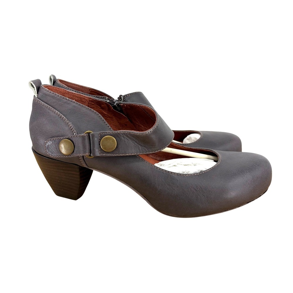 Sachelle Brown Leather Mary Jane Zip Up‎ Stacked Cone Heels Womens 8 EUR 38